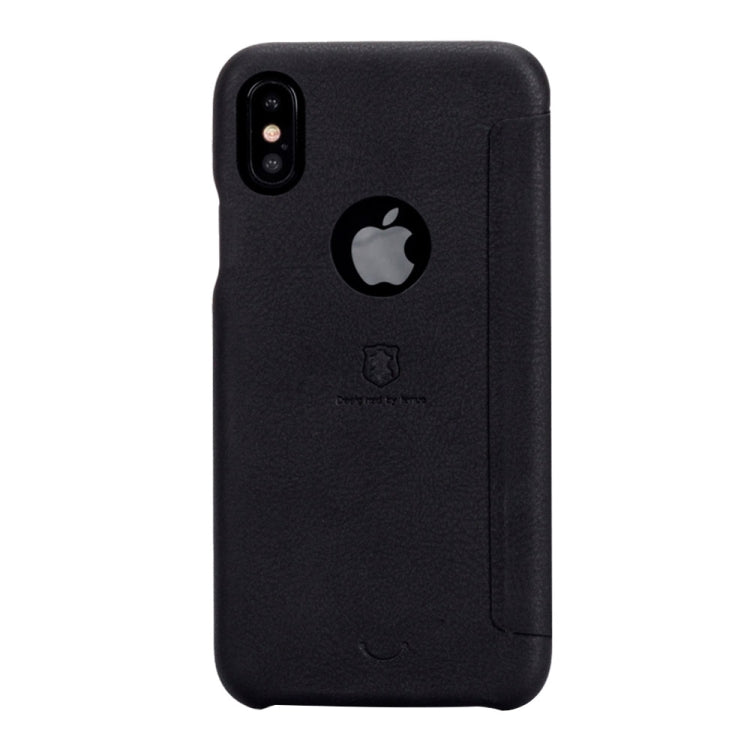 For iPhone X / XS Lenuo PU+PC Litchi Texture Horizontal Flip Leather Case with Card Slots