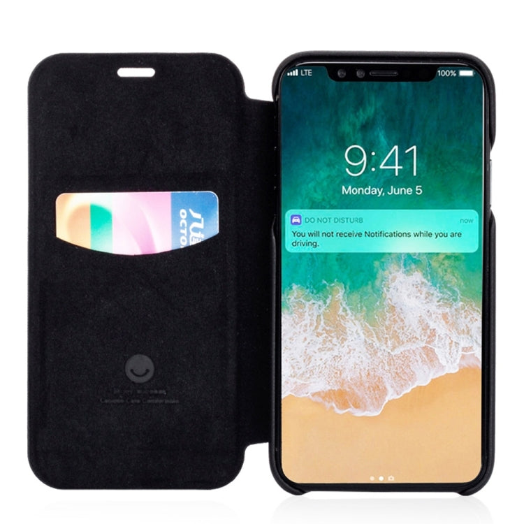 For iPhone X / XS Lenuo PU+PC Litchi Texture Horizontal Flip Leather Case with Card Slots