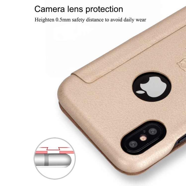 For iPhone X / XS Lenuo PU+PC Litchi Texture Horizontal Flip Leather Case with Card Slots