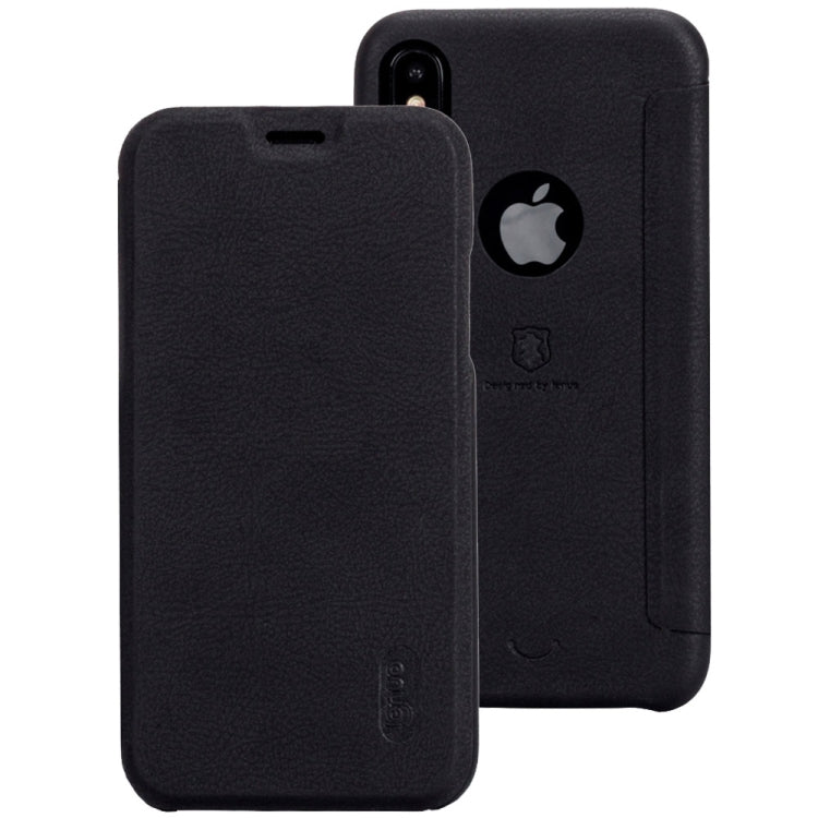For iPhone X / XS Lenuo PU+PC Litchi Texture Horizontal Flip Leather Case with Card Slots