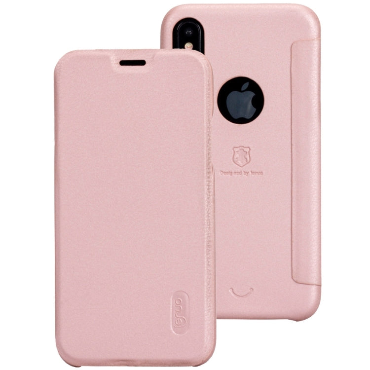 For iPhone X / XS Lenuo PU+PC Litchi Texture Horizontal Flip Leather Case with Card Slots