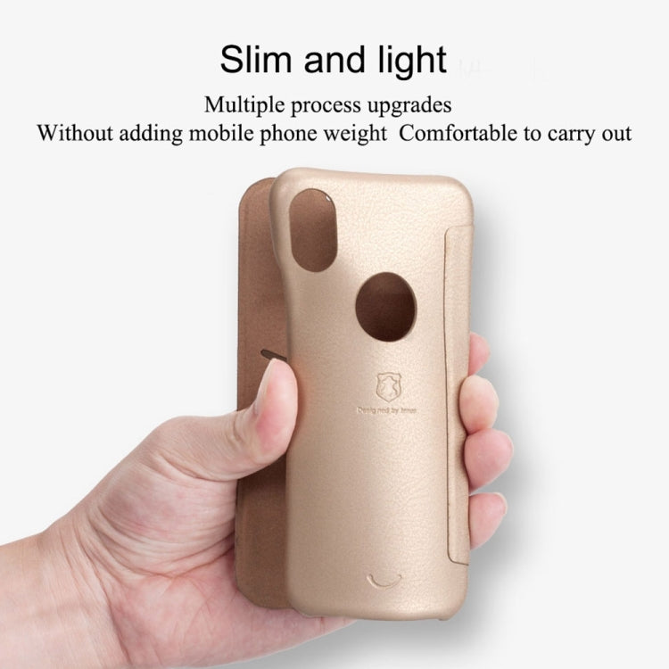 For iPhone X / XS Lenuo PU+PC Litchi Texture Horizontal Flip Leather Case with Card Slots