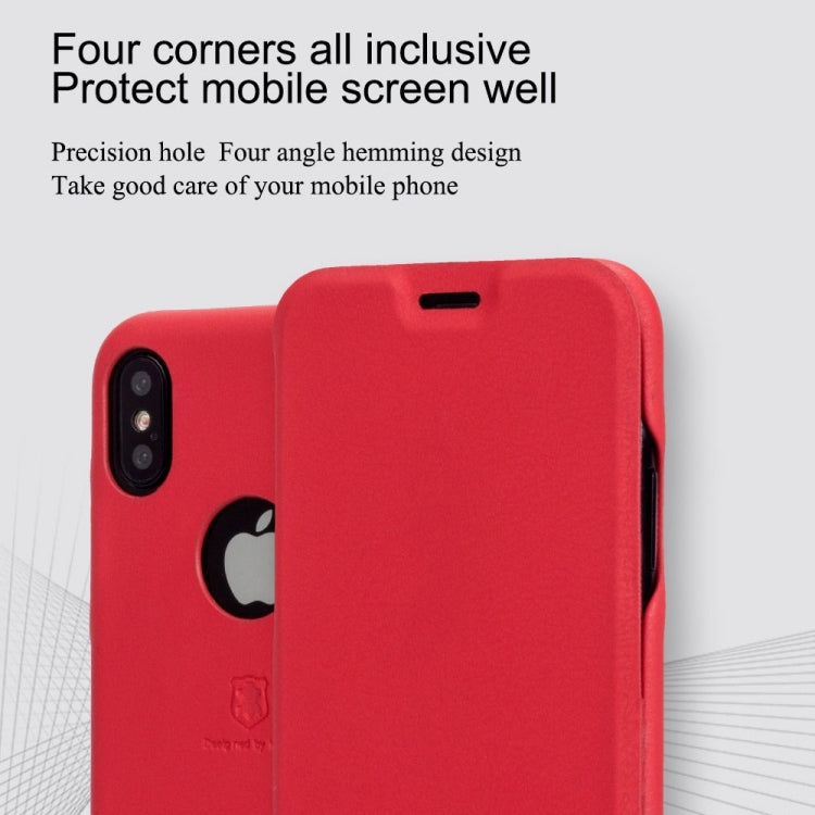 For iPhone X / XS Lenuo PU+PC Litchi Texture Horizontal Flip Leather Case with Card Slots