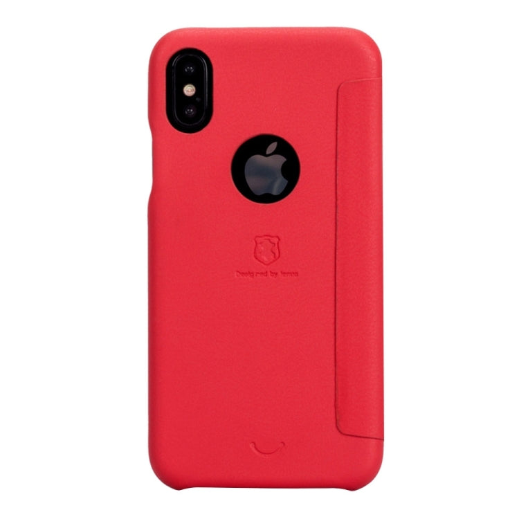 For iPhone X / XS Lenuo PU+PC Litchi Texture Horizontal Flip Leather Case with Card Slots