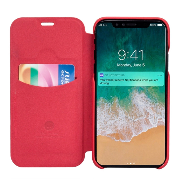 For iPhone X / XS Lenuo PU+PC Litchi Texture Horizontal Flip Leather Case with Card Slots