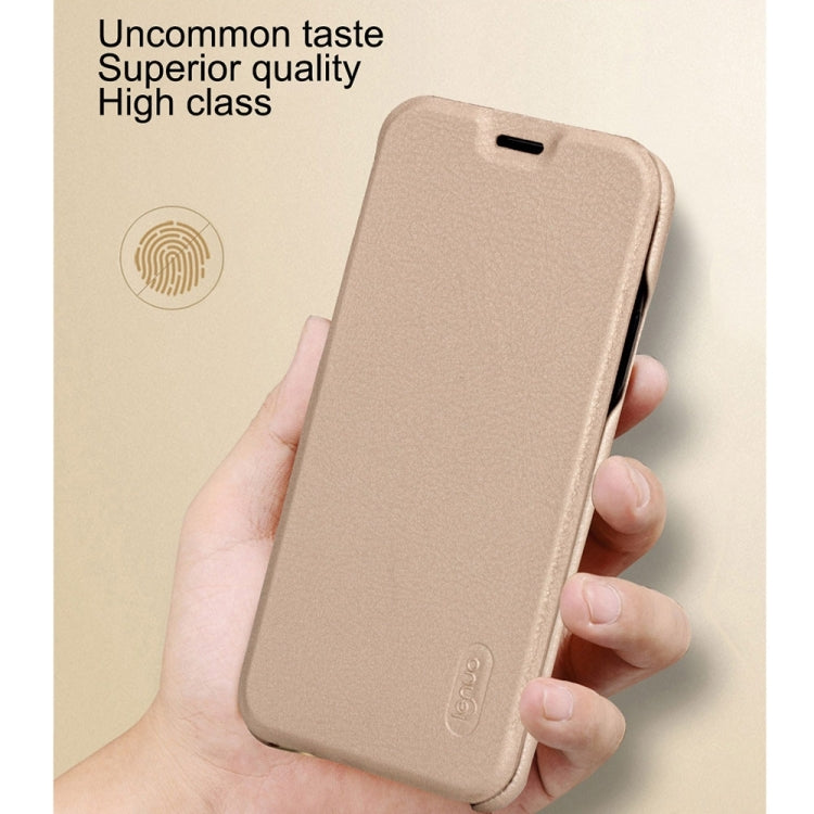 For iPhone X / XS Lenuo PU+PC Litchi Texture Horizontal Flip Leather Case with Card Slots