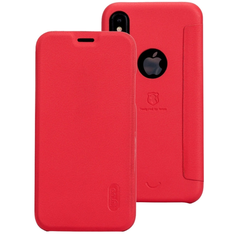 For iPhone X / XS Lenuo PU+PC Litchi Texture Horizontal Flip Leather Case with Card Slots
