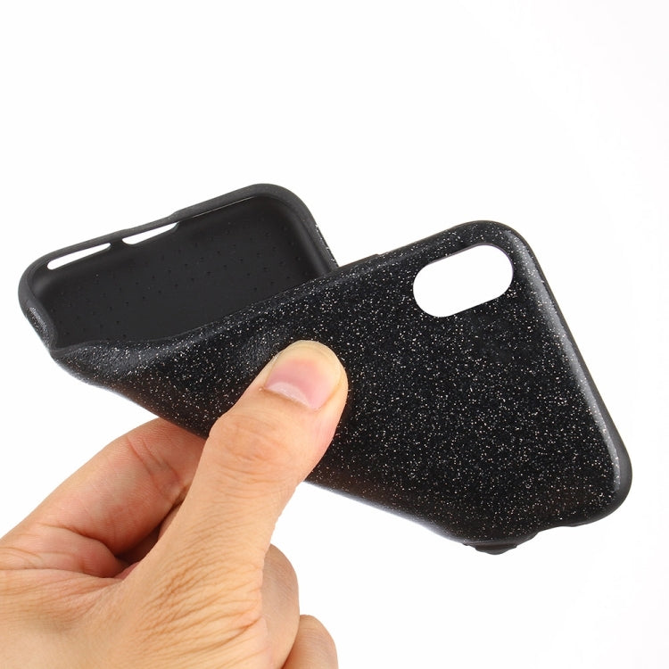 For iPhone X / XS TPU + PU Glitter Powder Drop-proof Protective Back Cover Case