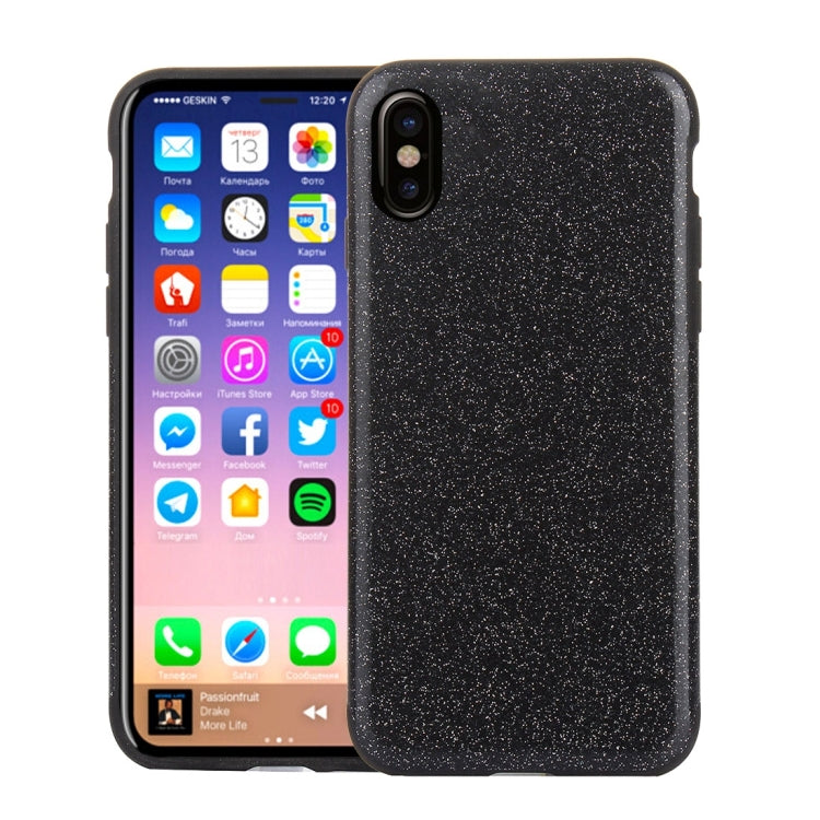 For iPhone X / XS TPU + PU Glitter Powder Drop-proof Protective Back Cover Case