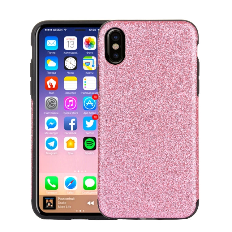 For iPhone X / XS TPU + PU Glitter Powder Drop-proof Protective Back Cover Case