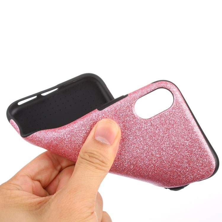 For iPhone X / XS TPU + PU Glitter Powder Drop-proof Protective Back Cover Case