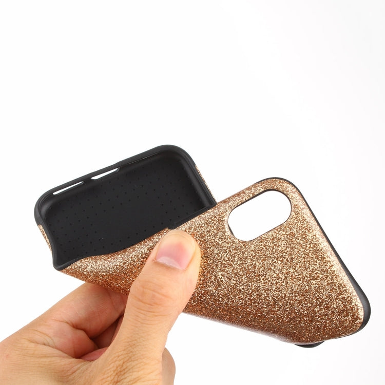 For iPhone X / XS TPU + PU Glitter Powder Drop-proof Protective Back Cover Case