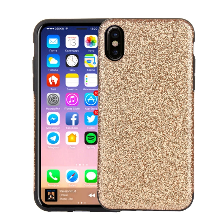 For iPhone X / XS TPU + PU Glitter Powder Drop-proof Protective Back Cover Case