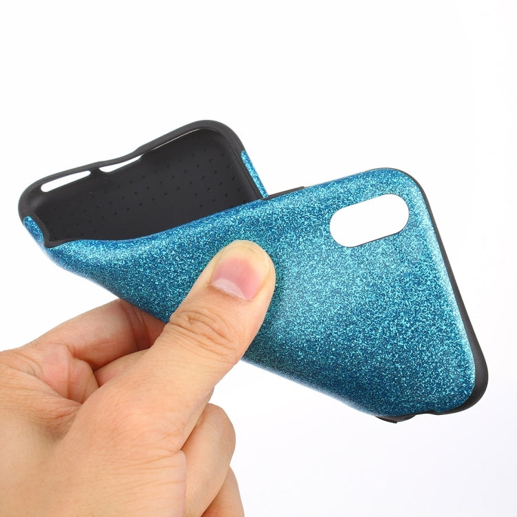 For iPhone X / XS TPU + PU Glitter Powder Drop-proof Protective Back Cover Case