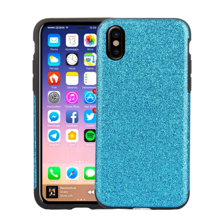 For iPhone X / XS TPU + PU Glitter Powder Drop-proof Protective Back Cover Case