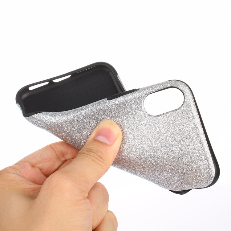 For iPhone X / XS TPU + PU Glitter Powder Drop-proof Protective Back Cover Case