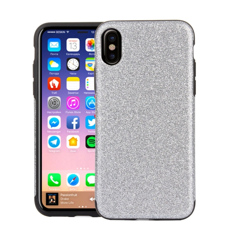 For iPhone X / XS TPU + PU Glitter Powder Drop-proof Protective Back Cover Case