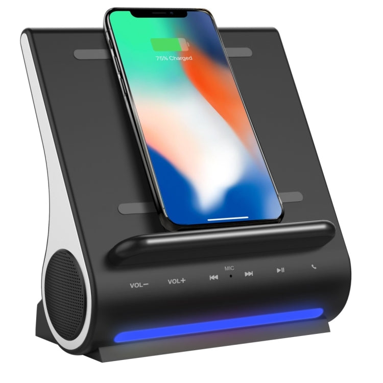 Azpen D108 3 in 1 Fast Wireless Charger Bluetooth Speaker and Docking Station, Support TF Music Player, For iPhone, Samsung, LG, Google, Sony, Nokia, Motorola and other Smartphones(Black)