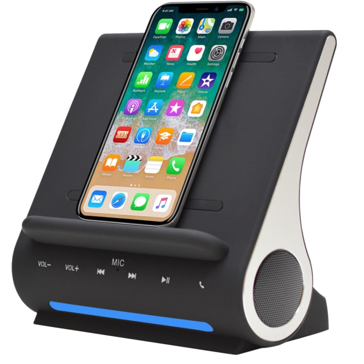 Azpen D108 3 in 1 Fast Wireless Charger Bluetooth Speaker and Docking Station, Support TF Music Player, For iPhone, Samsung, LG, Google, Sony, Nokia, Motorola and other Smartphones(Black)