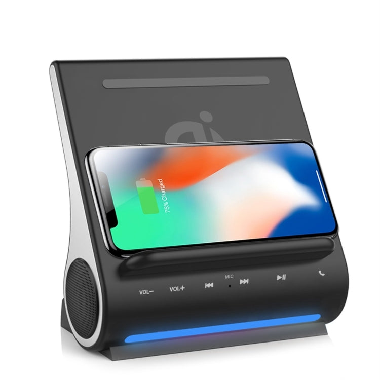 Azpen D108 3 in 1 Fast Wireless Charger Bluetooth Speaker and Docking Station, Support TF Music Player, For iPhone, Samsung, LG, Google, Sony, Nokia, Motorola and other Smartphones(Black)