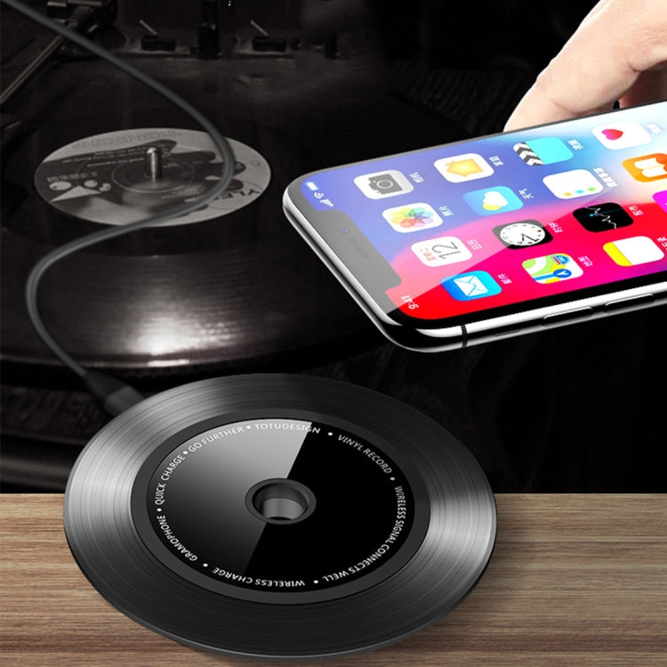 TOTUDESIGN 10W Black Gum Record Style Zinc Alloy + Aluminium Alloy Intelligent Qi Wireless Charger Charging Pad, For iPhone, Galaxy, Huawei, Xiaomi, LG, HTC and Other QI Standard Smart Phones