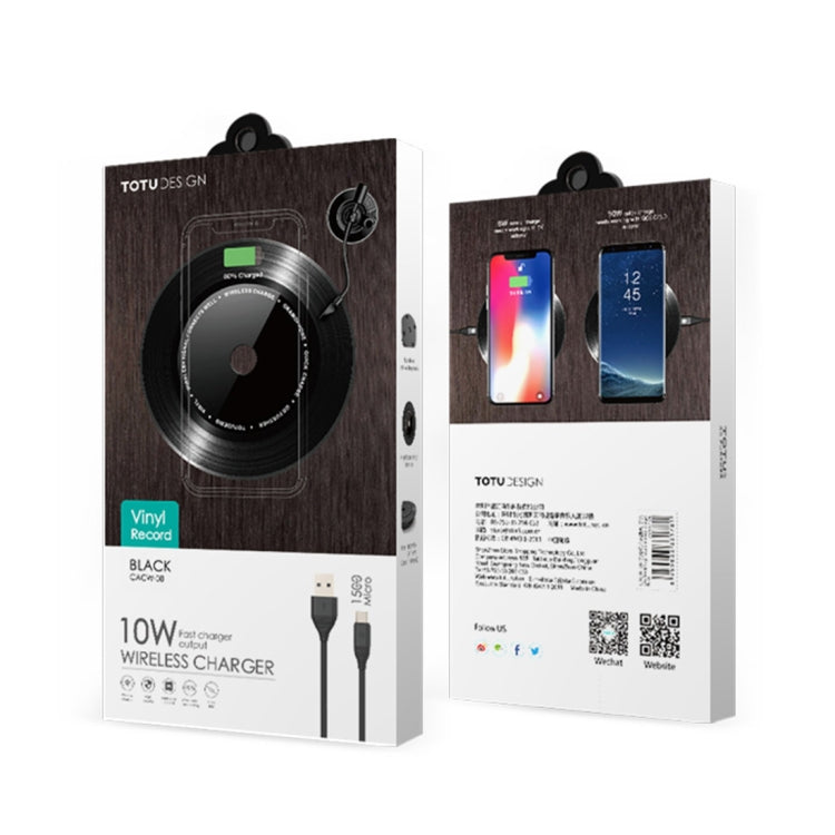 TOTUDESIGN 10W Black Gum Record Style Zinc Alloy + Aluminium Alloy Intelligent Qi Wireless Charger Charging Pad, For iPhone, Galaxy, Huawei, Xiaomi, LG, HTC and Other QI Standard Smart Phones