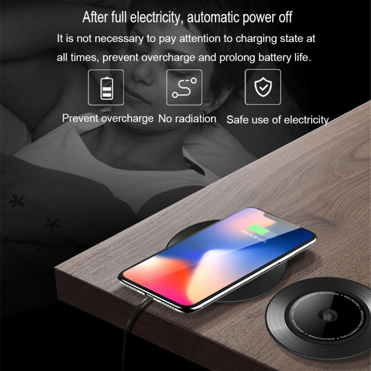 TOTUDESIGN 10W Black Gum Record Style Zinc Alloy + Aluminium Alloy Intelligent Qi Wireless Charger Charging Pad, For iPhone, Galaxy, Huawei, Xiaomi, LG, HTC and Other QI Standard Smart Phones