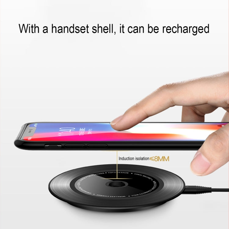 TOTUDESIGN 10W Black Gum Record Style Zinc Alloy + Aluminium Alloy Intelligent Qi Wireless Charger Charging Pad, For iPhone, Galaxy, Huawei, Xiaomi, LG, HTC and Other QI Standard Smart Phones