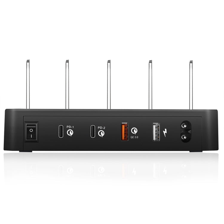 Multi-function AC 100V~240V Output 4 Ports USB-C / Type-C Double PD Detachable Charging Station Smart Charger,Support QC3.0(Black)