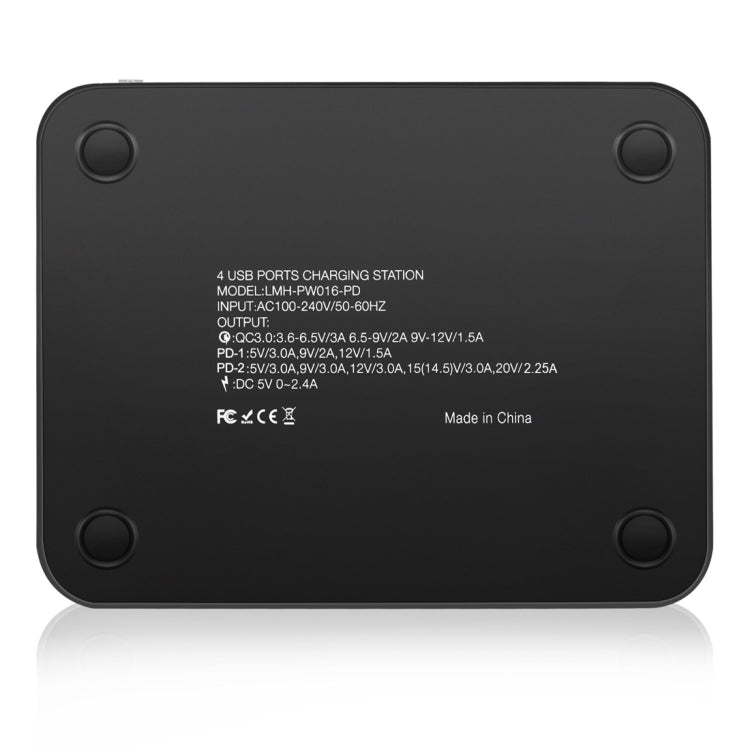 Multi-function AC 100V~240V Output 4 Ports USB-C / Type-C Double PD Detachable Charging Station Smart Charger,Support QC3.0(Black)