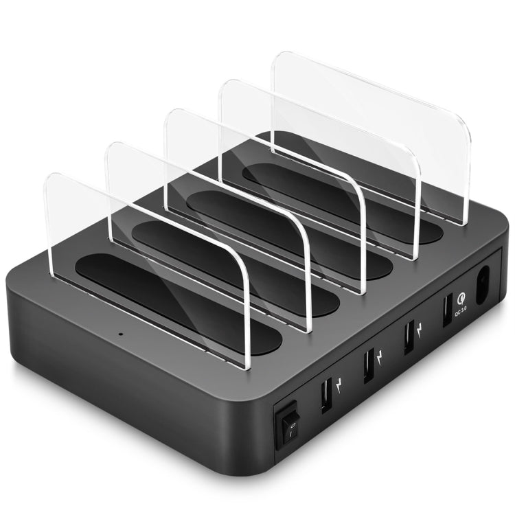016-QC Multi-function AC 100V~240V Output 4 Ports USB Detachable Charging Station Smart Charger,Support QC3.0(Black)