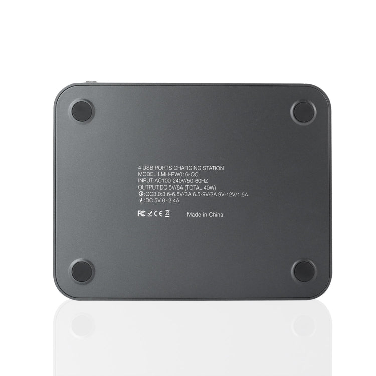 016-QC Multi-function AC 100V~240V Output 4 Ports USB Detachable Charging Station Smart Charger,Support QC3.0(Black)