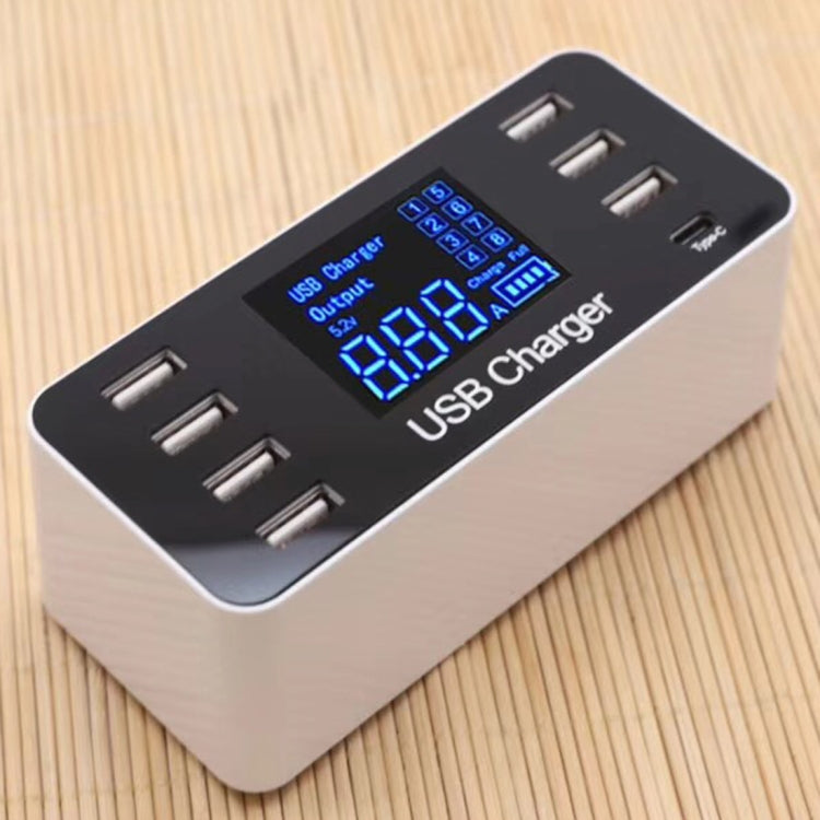 A9 Multi-function AC 100V~240V 8 Ports USB Digital Display LCD Detachable Charging Station Smart Charger(White)