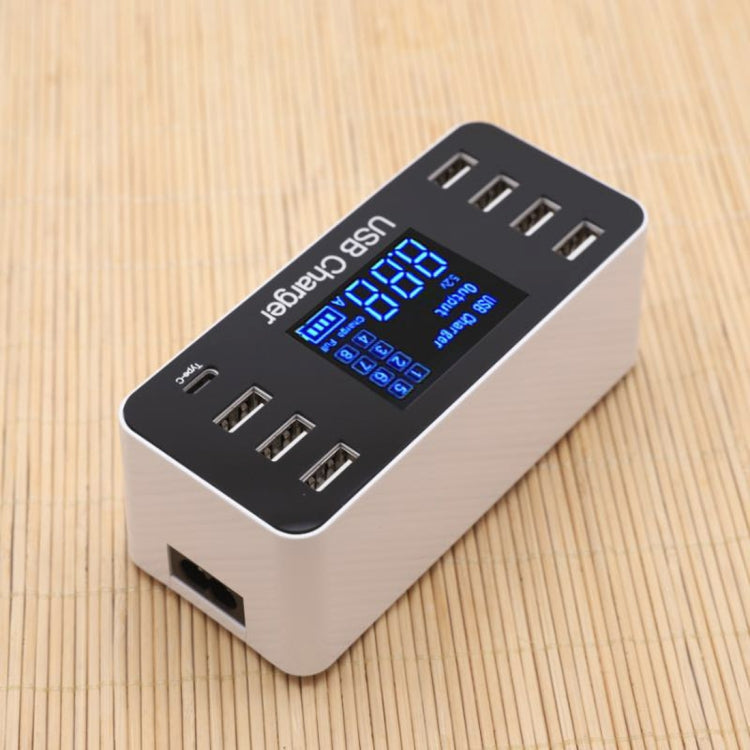 A9 Multi-function AC 100V~240V 8 Ports USB Digital Display LCD Detachable Charging Station Smart Charger(White)