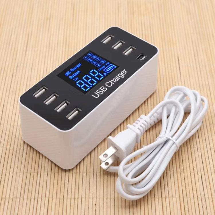 A9 Multi-function AC 100V~240V 8 Ports USB Digital Display LCD Detachable Charging Station Smart Charger(White)
