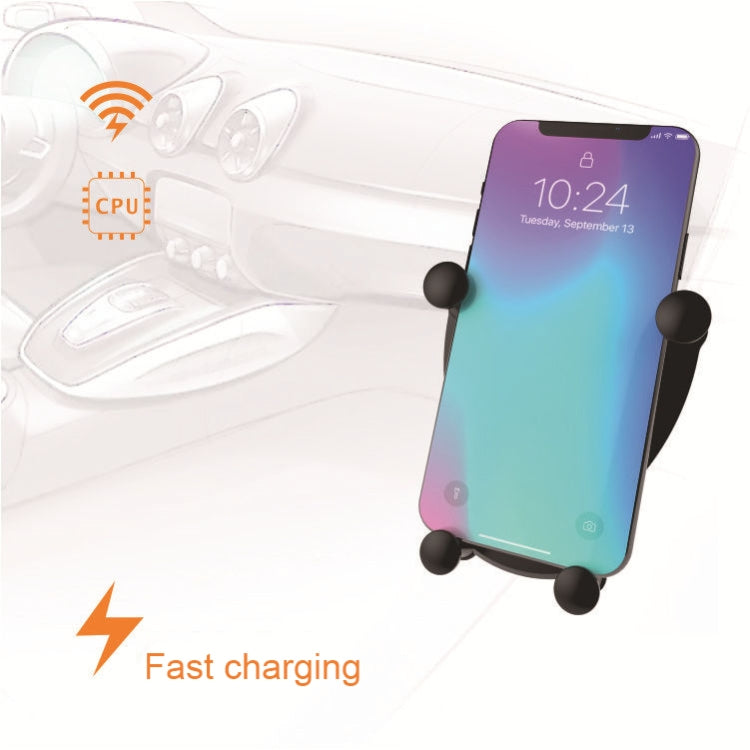 W4 QI Fast Wireless Charger Car Charger Cartoon Mobile Phone Holder (Black)