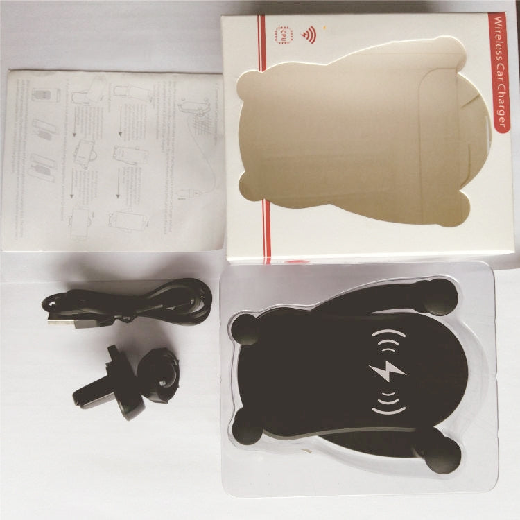 W4 QI Fast Wireless Charger Car Charger Cartoon Mobile Phone Holder (Black)