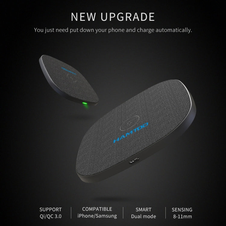 HAMTOD M10 Desktop Intelligent 10W Qi Standard / QC3.0 Wireless Charger Charging Pad (Black)