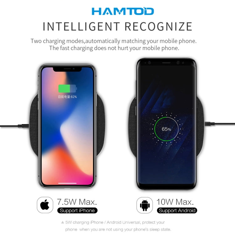 HAMTOD M10 Desktop Intelligent 10W Qi Standard / QC3.0 Wireless Charger Charging Pad (Black)