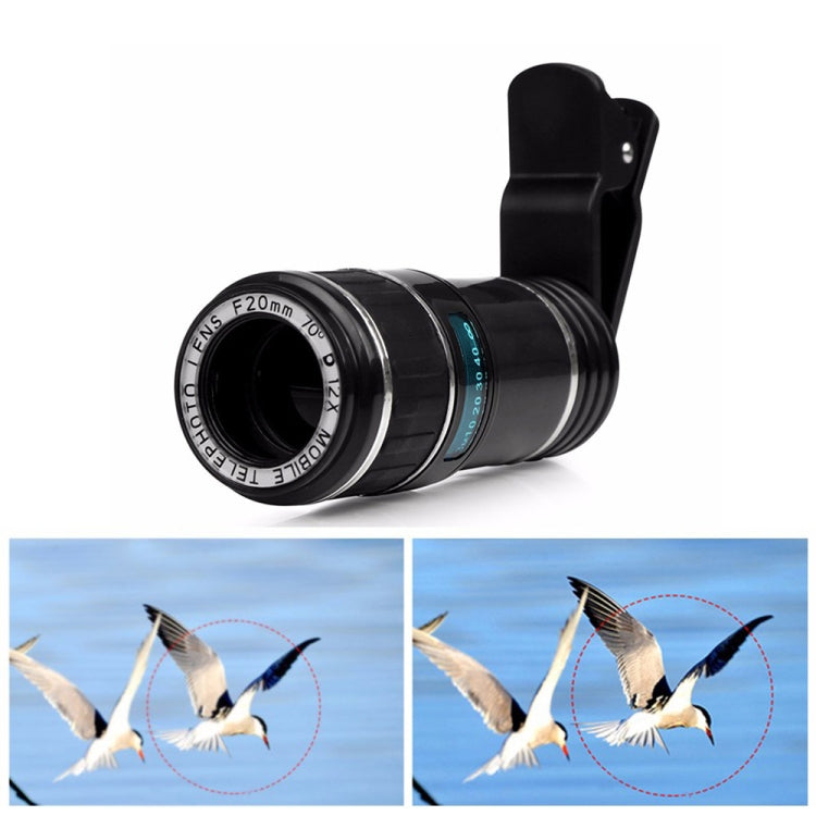 HK019 Mobile Phone 12X Zoom Optical Zoom Telescope Lens Set with Clip