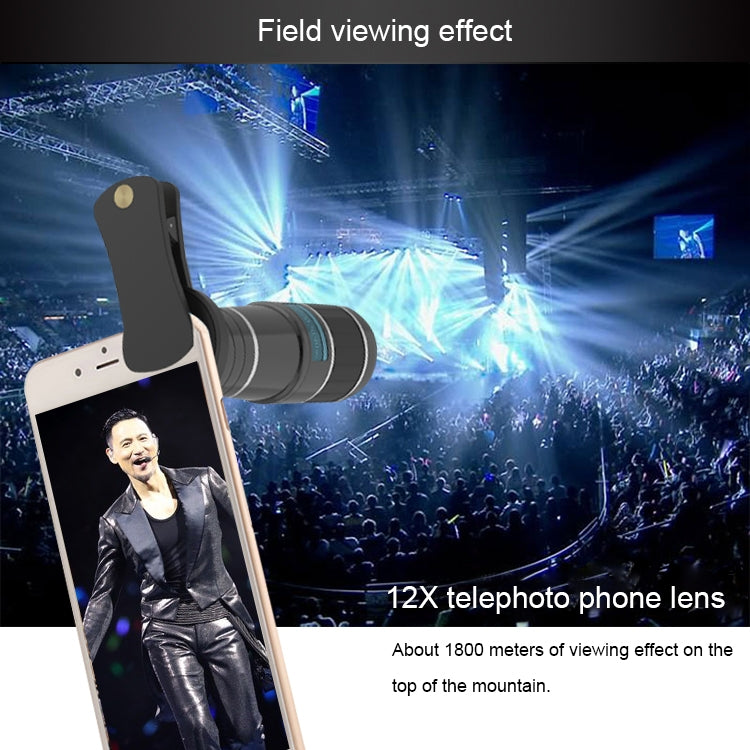 HK019 Mobile Phone 12X Zoom Optical Zoom Telescope Lens Set with Clip