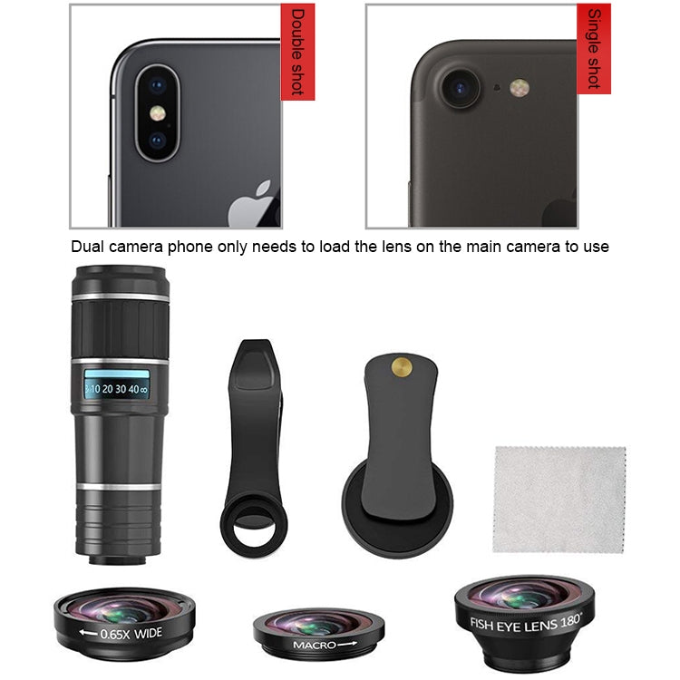 HK019 Mobile Phone 12X Zoom Optical Zoom Telescope Lens Set with Clip