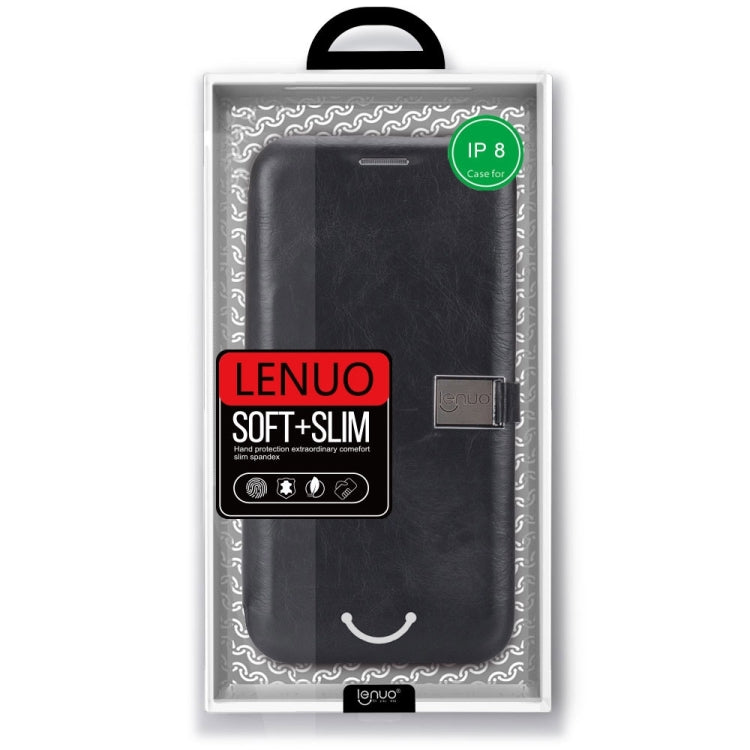 For iPhone X / XS Lenuo PU + TPU Crazy Horse Texture Horizontal Flip Leather Case with Card Slots