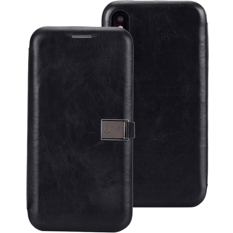 For iPhone X / XS Lenuo PU + TPU Crazy Horse Texture Horizontal Flip Leather Case with Card Slots
