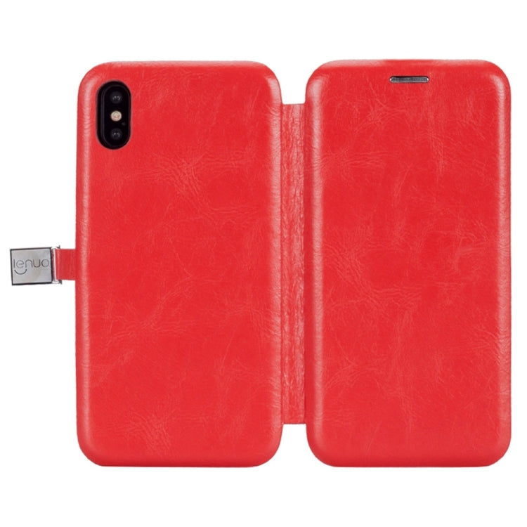 For iPhone X / XS Lenuo PU + TPU Crazy Horse Texture Horizontal Flip Leather Case with Card Slots