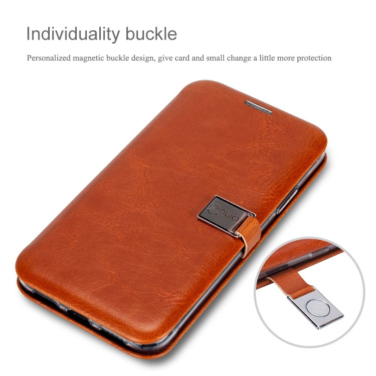 For iPhone X / XS Lenuo PU + TPU Crazy Horse Texture Horizontal Flip Leather Case with Card Slots