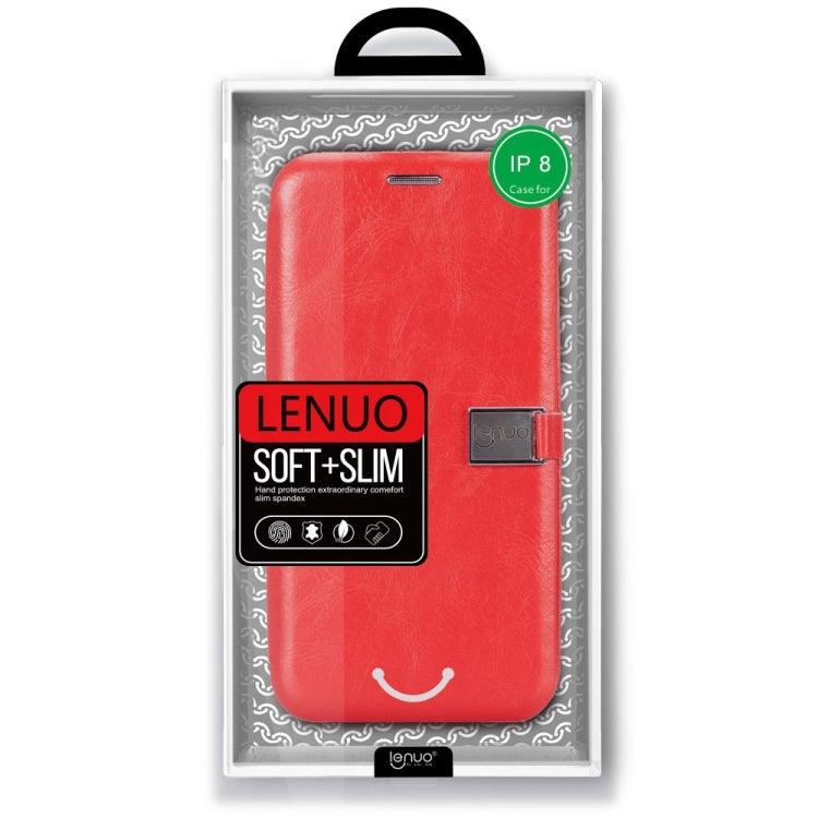 For iPhone X / XS Lenuo PU + TPU Crazy Horse Texture Horizontal Flip Leather Case with Card Slots