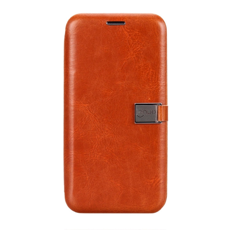 For iPhone X / XS Lenuo PU + TPU Crazy Horse Texture Horizontal Flip Leather Case with Card Slots
