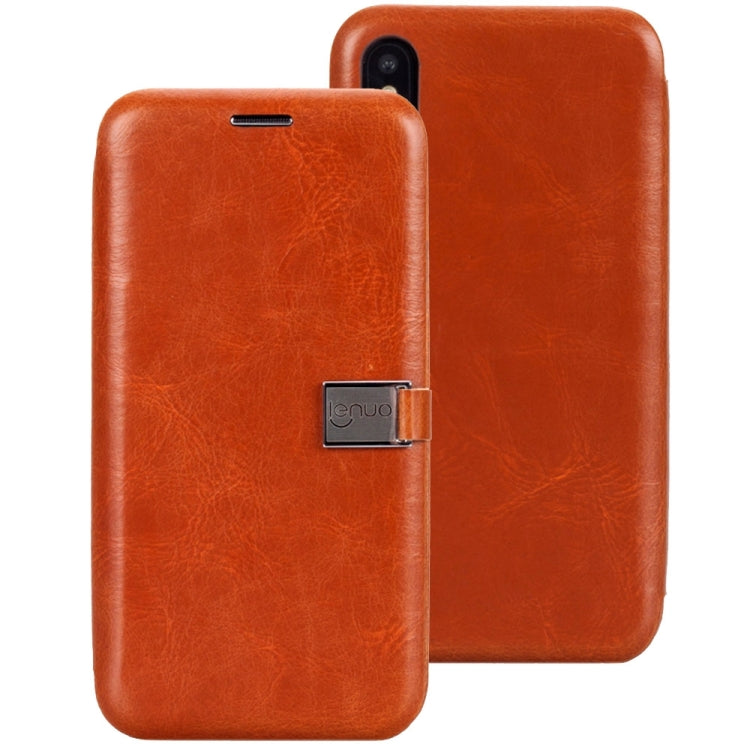 For iPhone X / XS Lenuo PU + TPU Crazy Horse Texture Horizontal Flip Leather Case with Card Slots