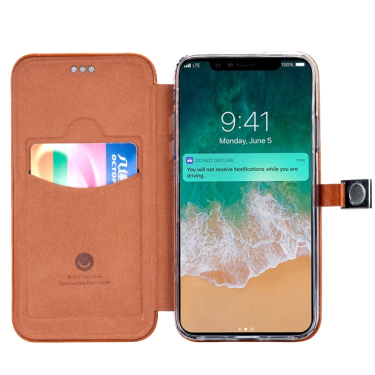 For iPhone X / XS Lenuo PU + TPU Crazy Horse Texture Horizontal Flip Leather Case with Card Slots